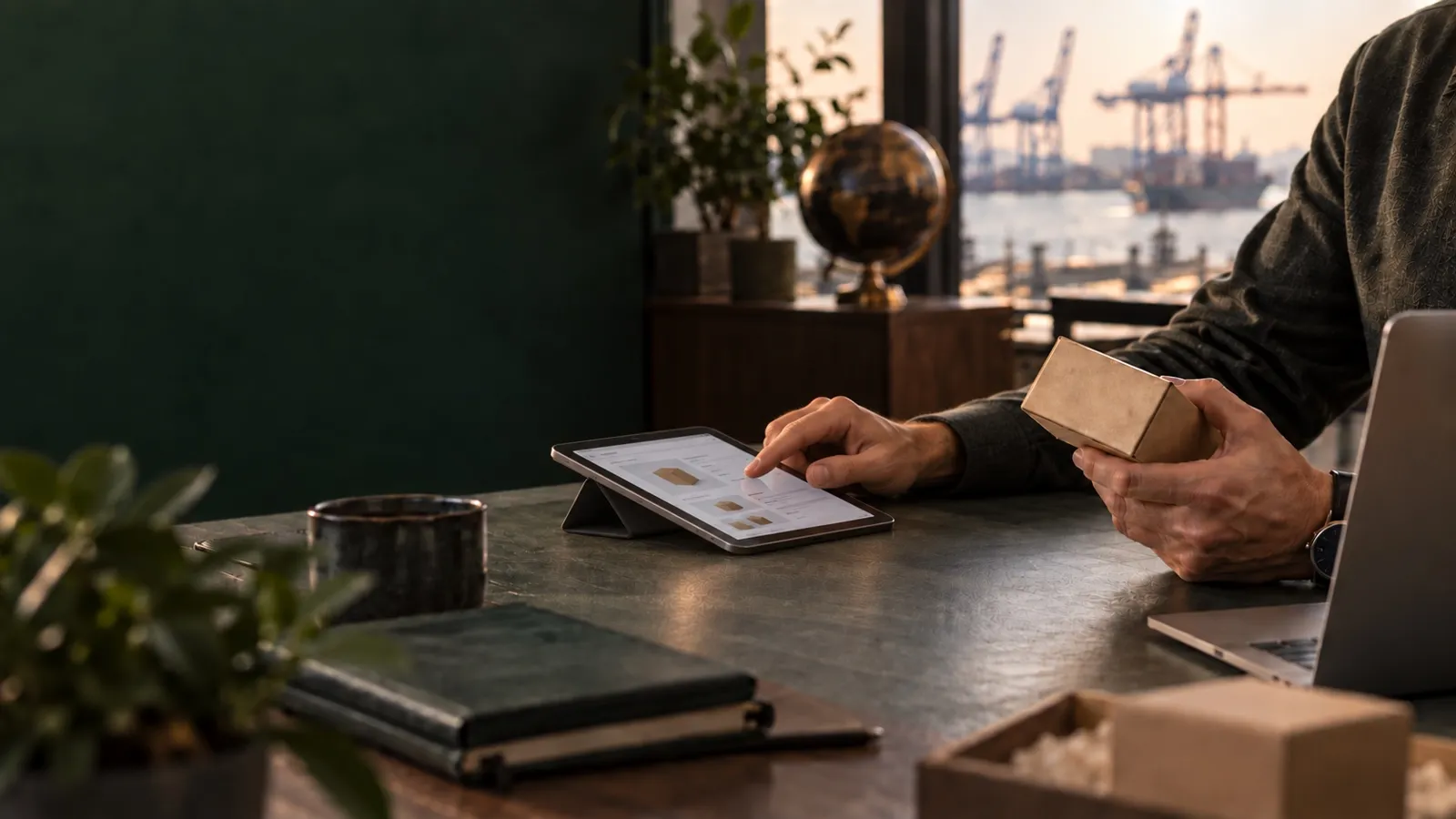 Concept image of a specialist reviewing product information digitally