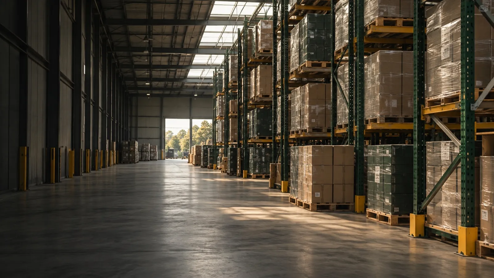 Concept image of an orderly warehouse and pallet racks